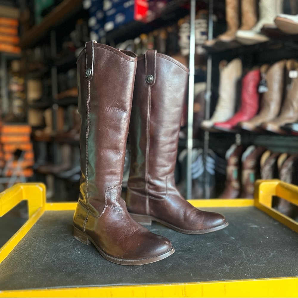 Frye Melissa Button Cognac Brown Leather Tall Pull On Riding Boot 7
